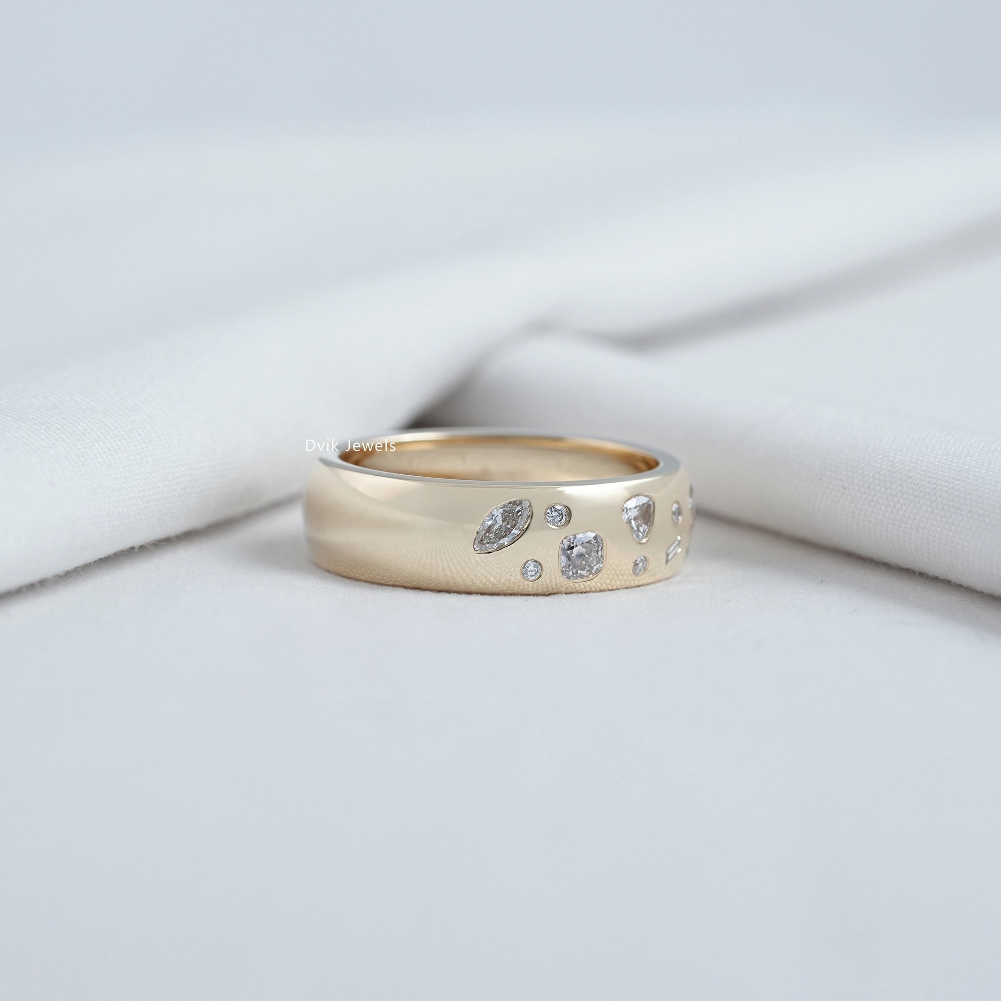 Flush Set Mixed Cut Lab Diamond Scatter Band Band