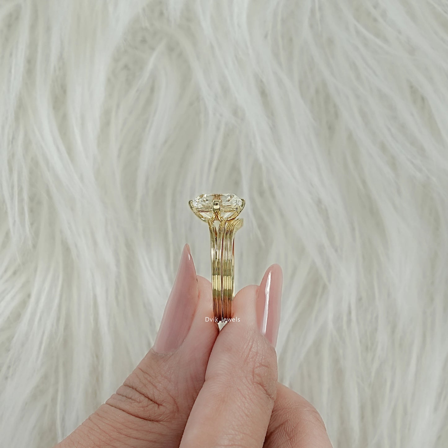 Old Mine Lab Grown Diamond Cushion Cut Multi Band Ring shown from top view