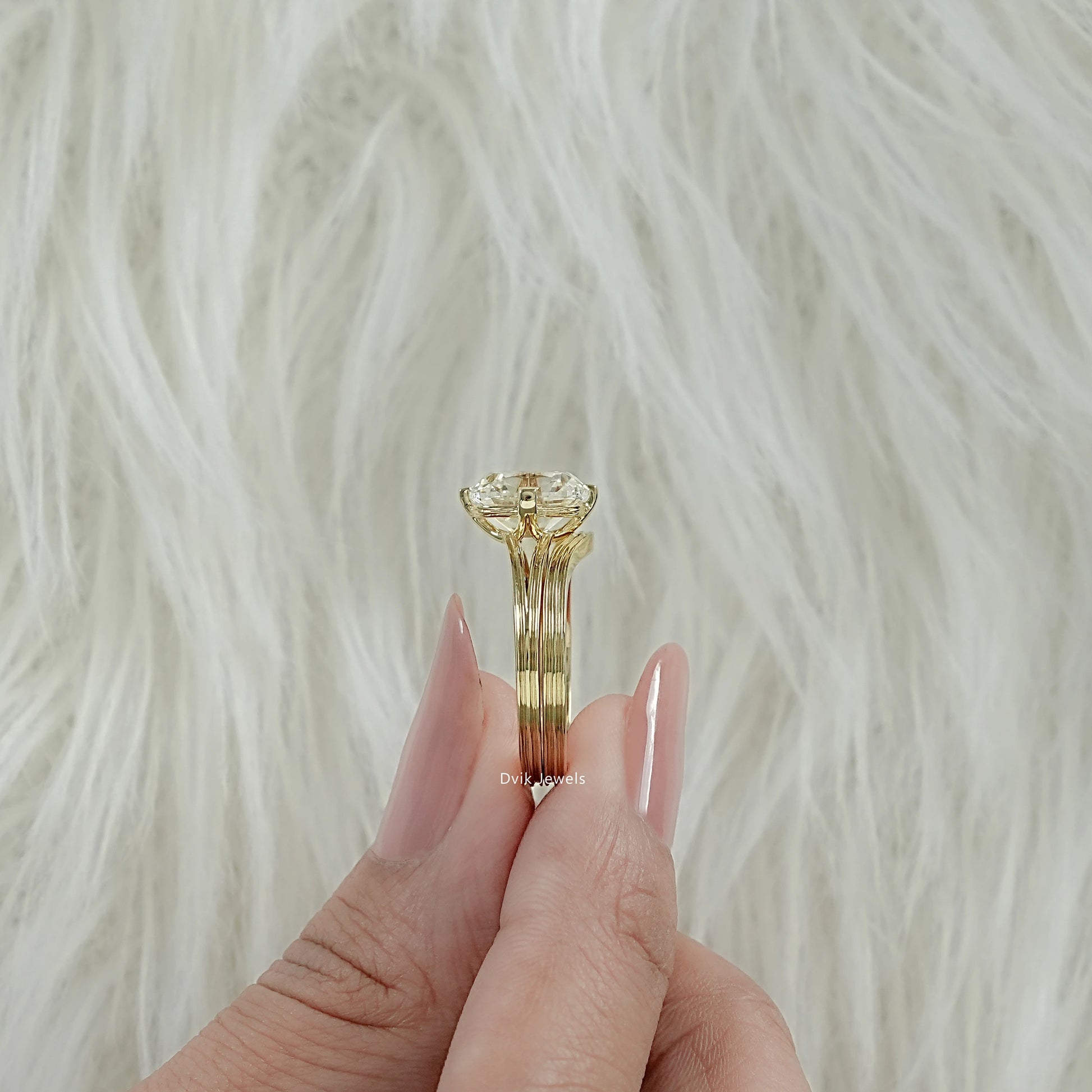 Old Mine Lab Grown Diamond Cushion Cut Multi Band Ring shown from top view