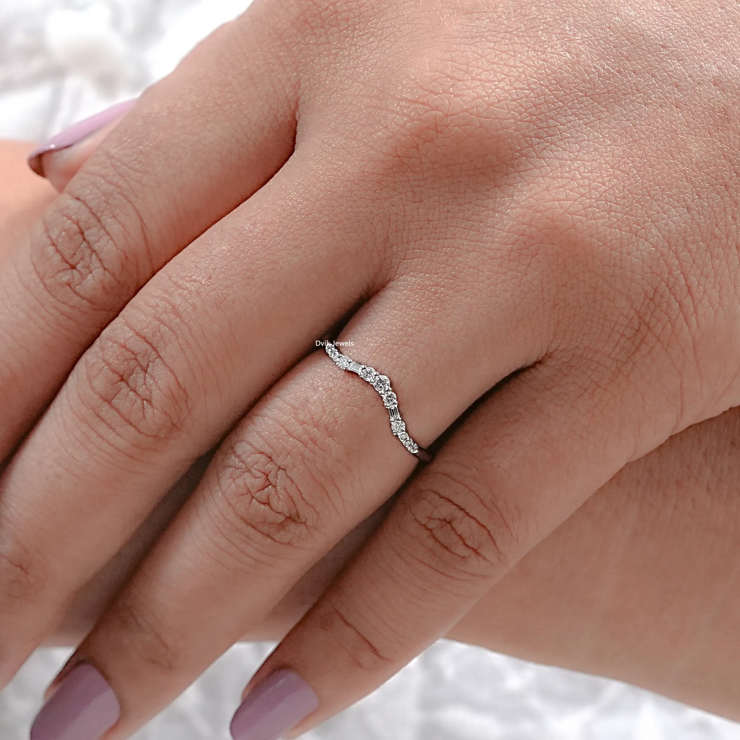 V Shaped Baguette And Round Diamond Ring