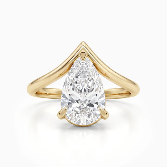 V Shaped Pear Diamond Solitaire Engagement Ring