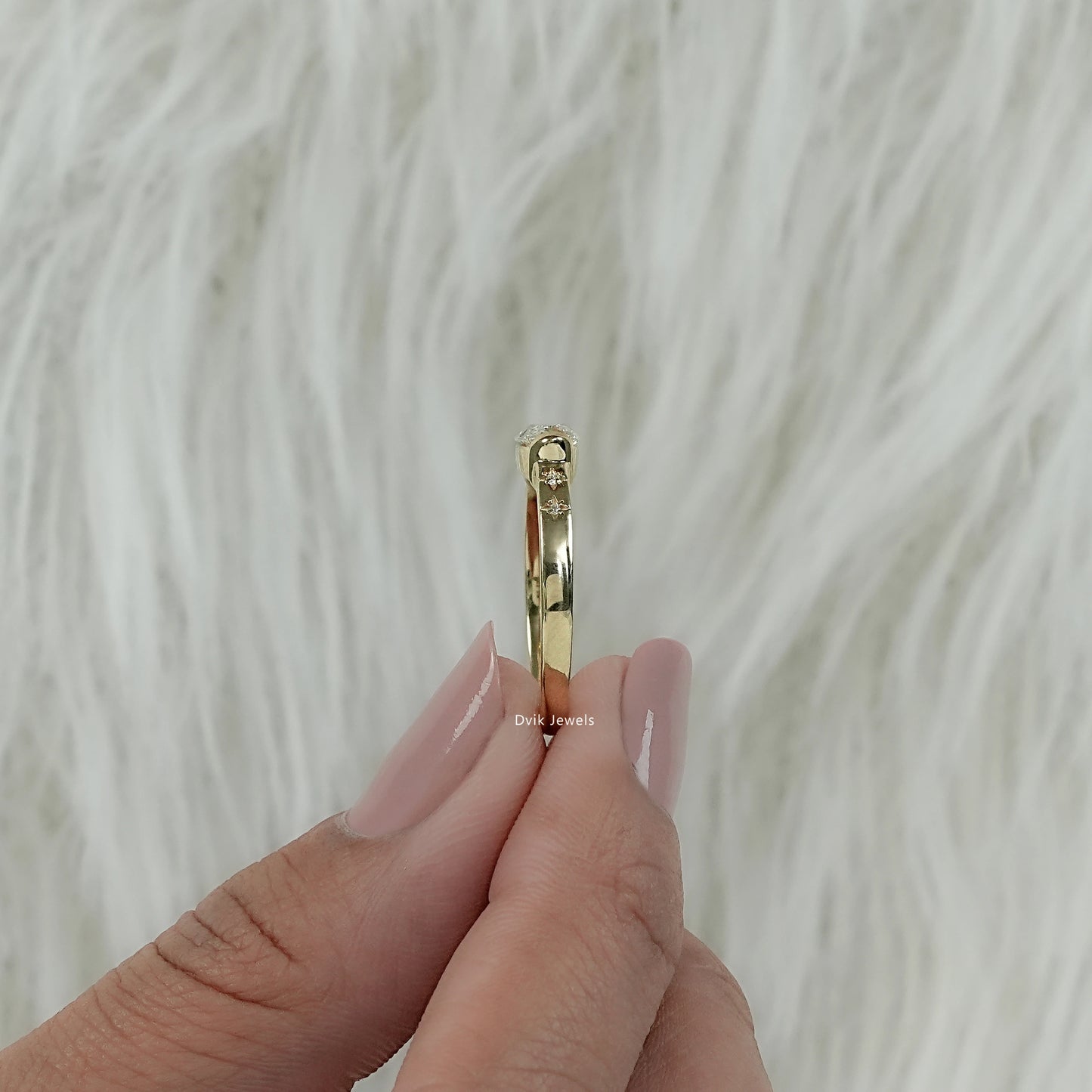 East West Set Old Mine Moval Cut Lab Diamond Solitaire Accent Ring