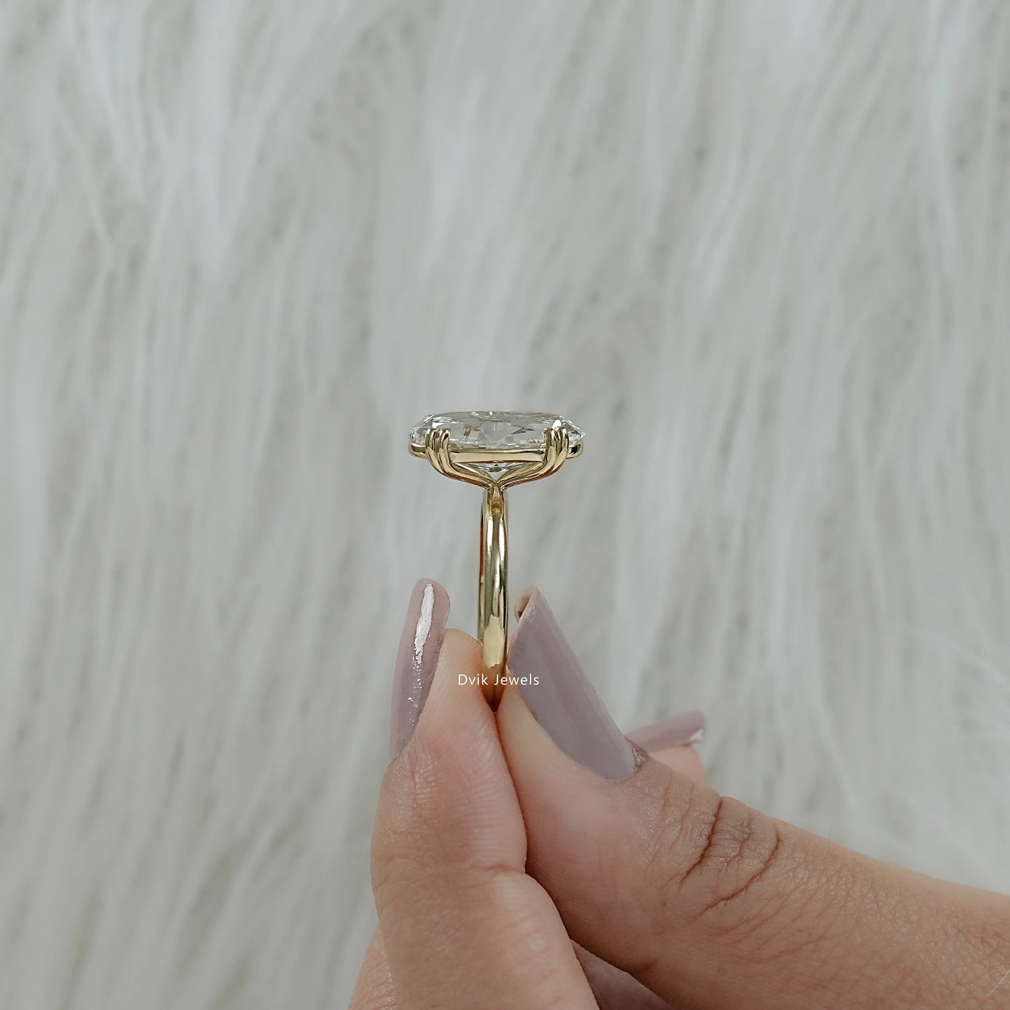 Two Prong Set Old Mine Moval Cut Lab Diamond Solitaire Ring