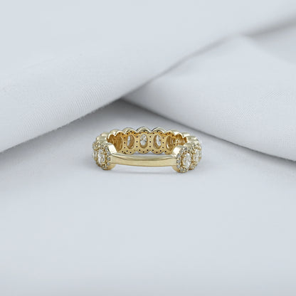 Oval cut cluster ring featuring sparkling lab grown diamonds.