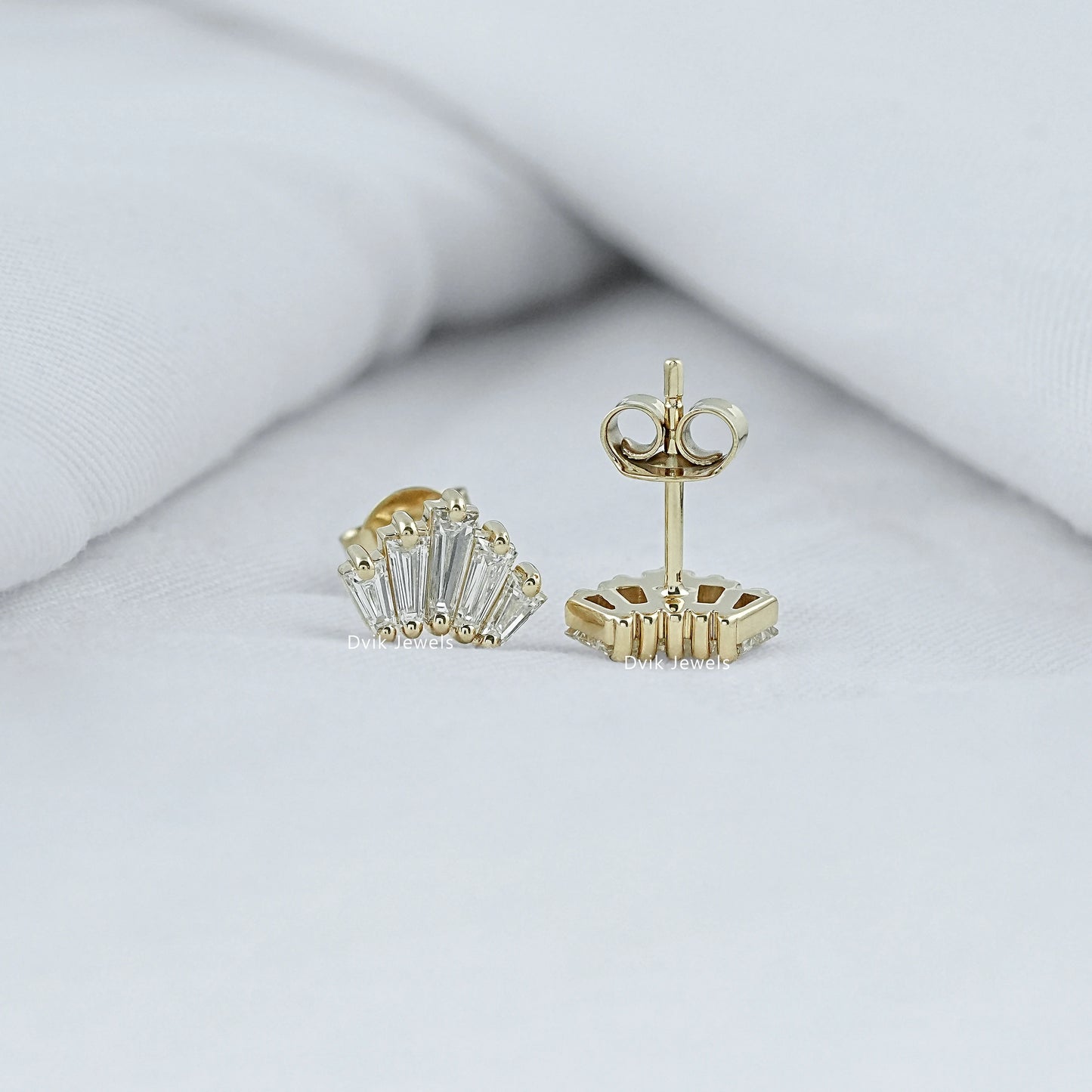 Baguette Cut Lab Diamond Fan Cluster Stud Earrings