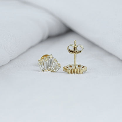 Baguette Cut Lab Diamond Fan Cluster Stud Earrings