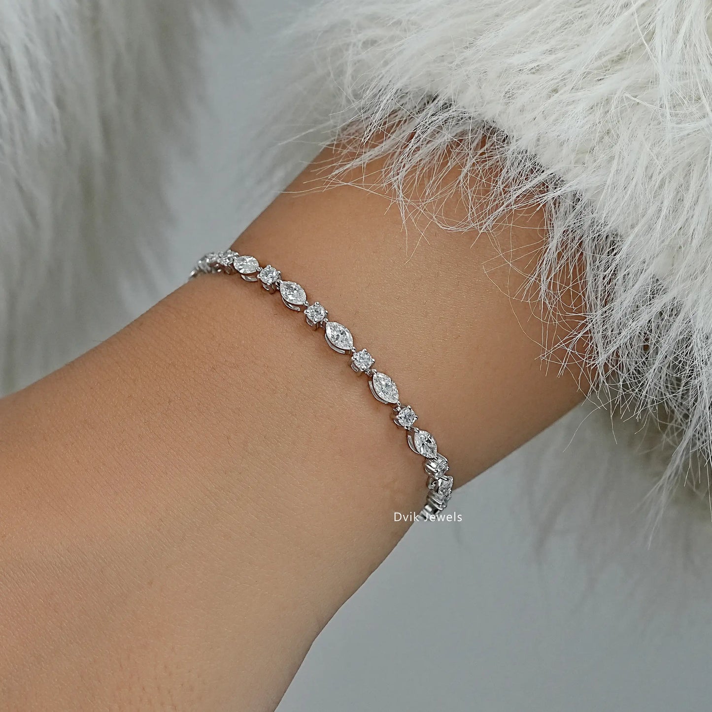 Marquise And Round Cut Lab Diamond Tennis Bracelet Bracelet