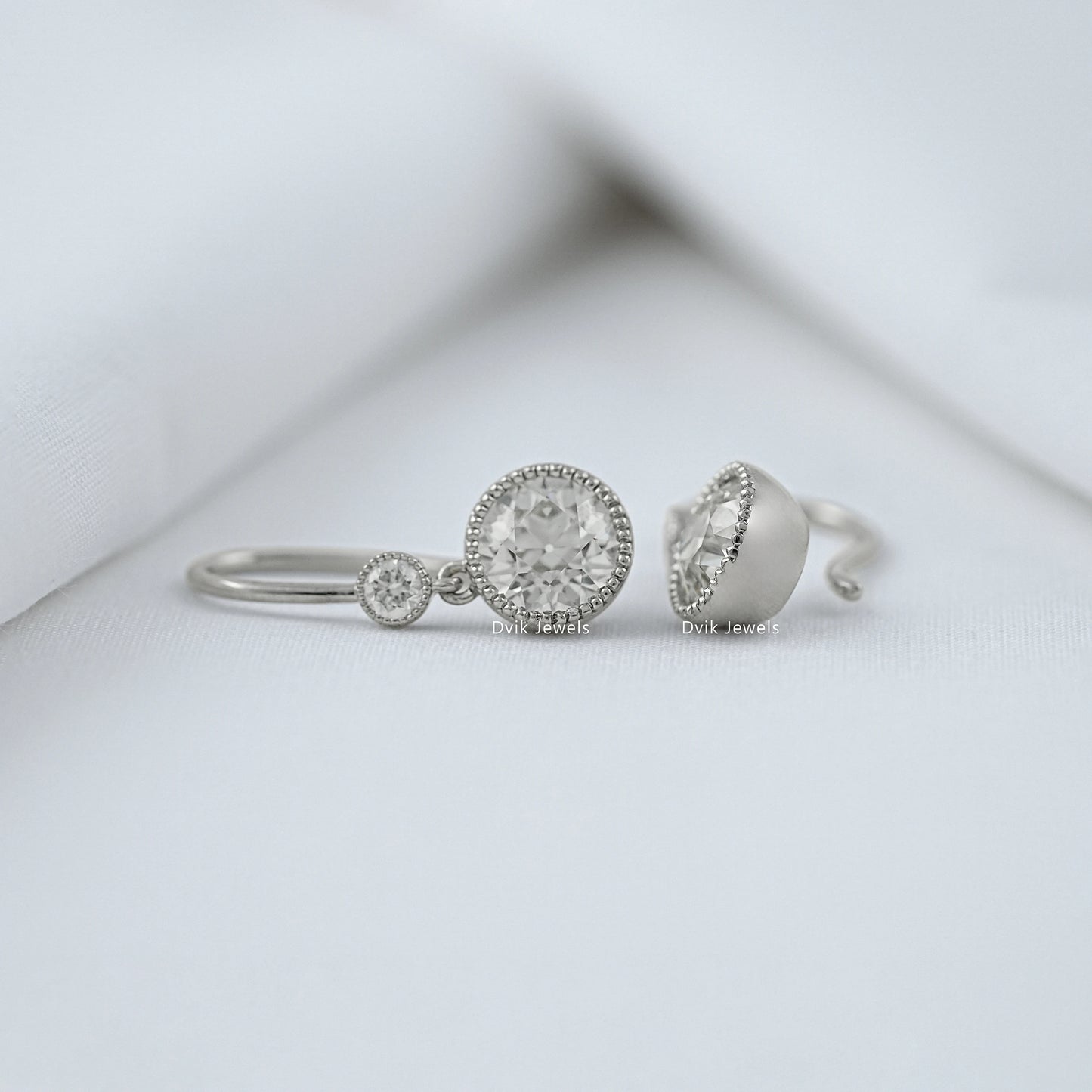 Old European Round Cut Diamond Milgrain Drop Earrings Earrings