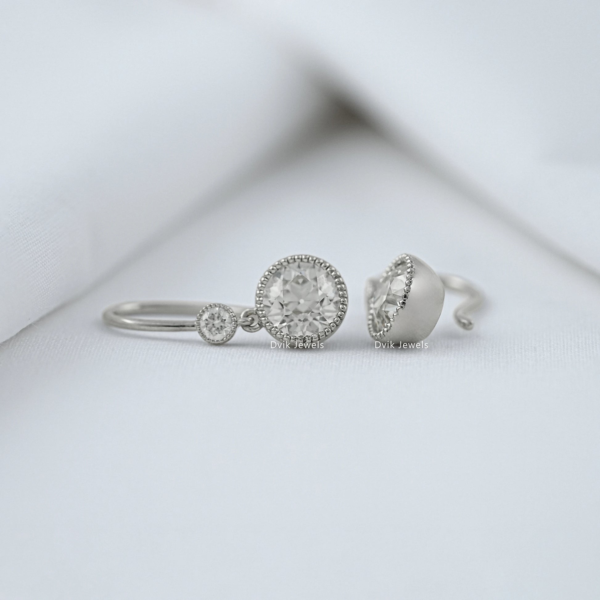 Old European Round Cut Diamond Milgrain Drop Earrings Earrings