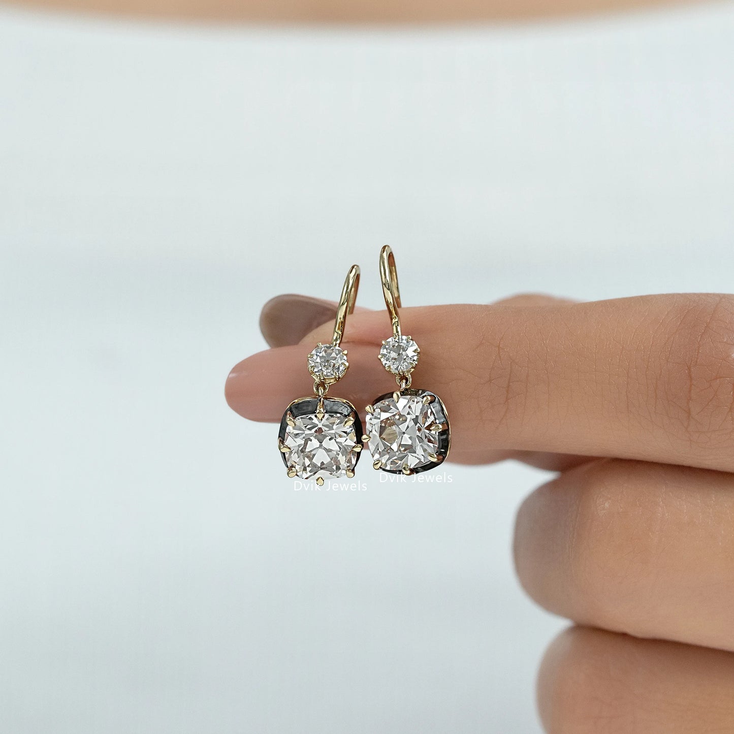 Square Old Mine Cushion Cut Diamond Drop Earrings Earrings