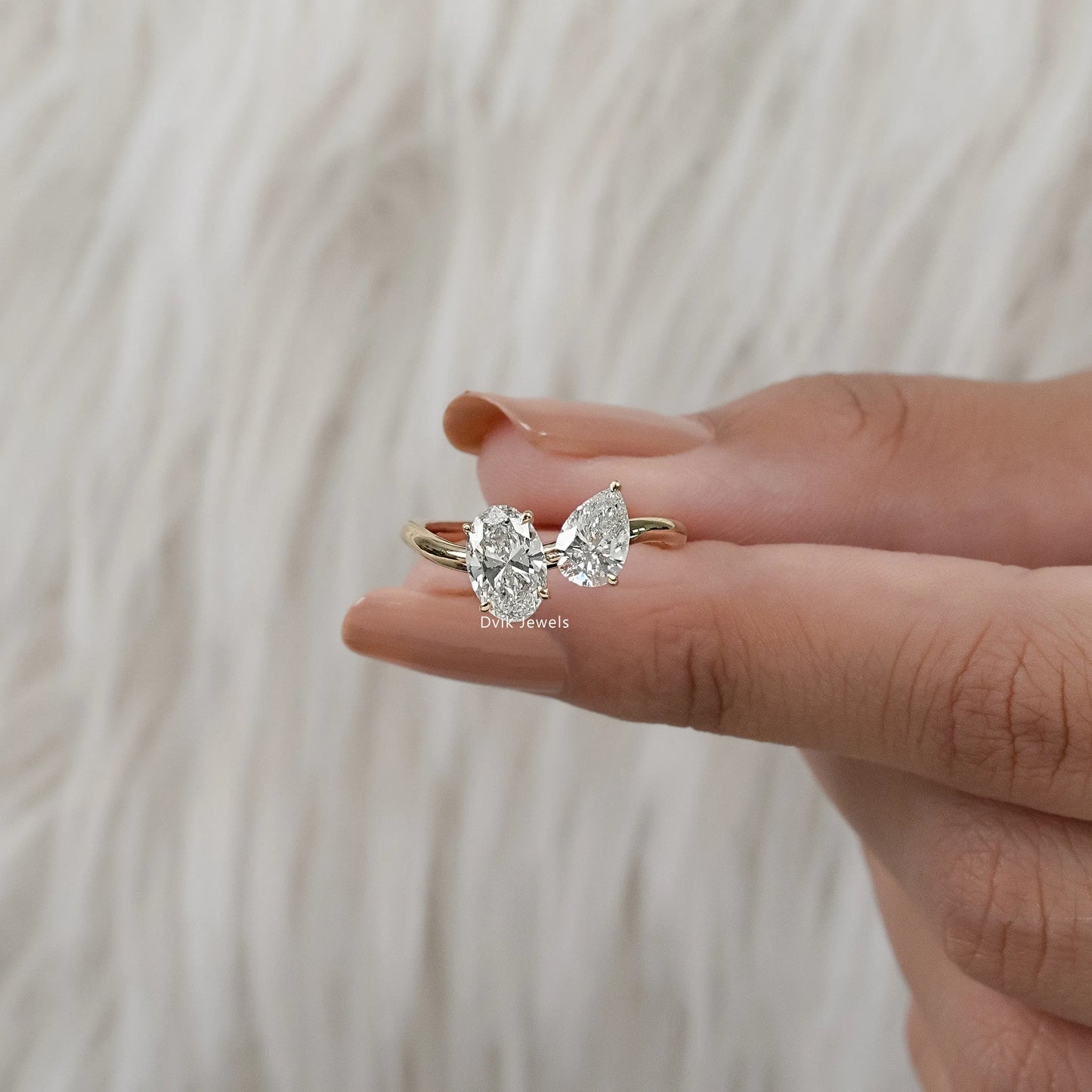 Pear and Oval Cut Lab Diamond Curved Wave Ring Ring