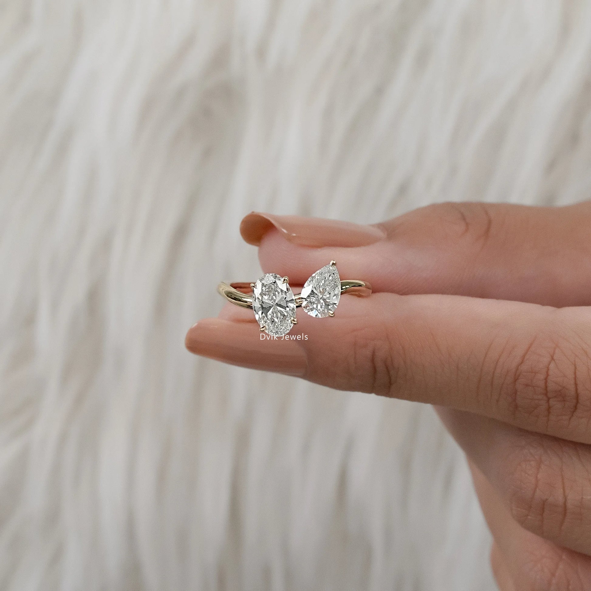 Pear and Oval Cut Lab Diamond Curved Wave Ring Ring