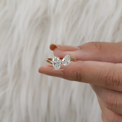 Pear and Oval Cut Lab Diamond Curved Wave Ring Ring