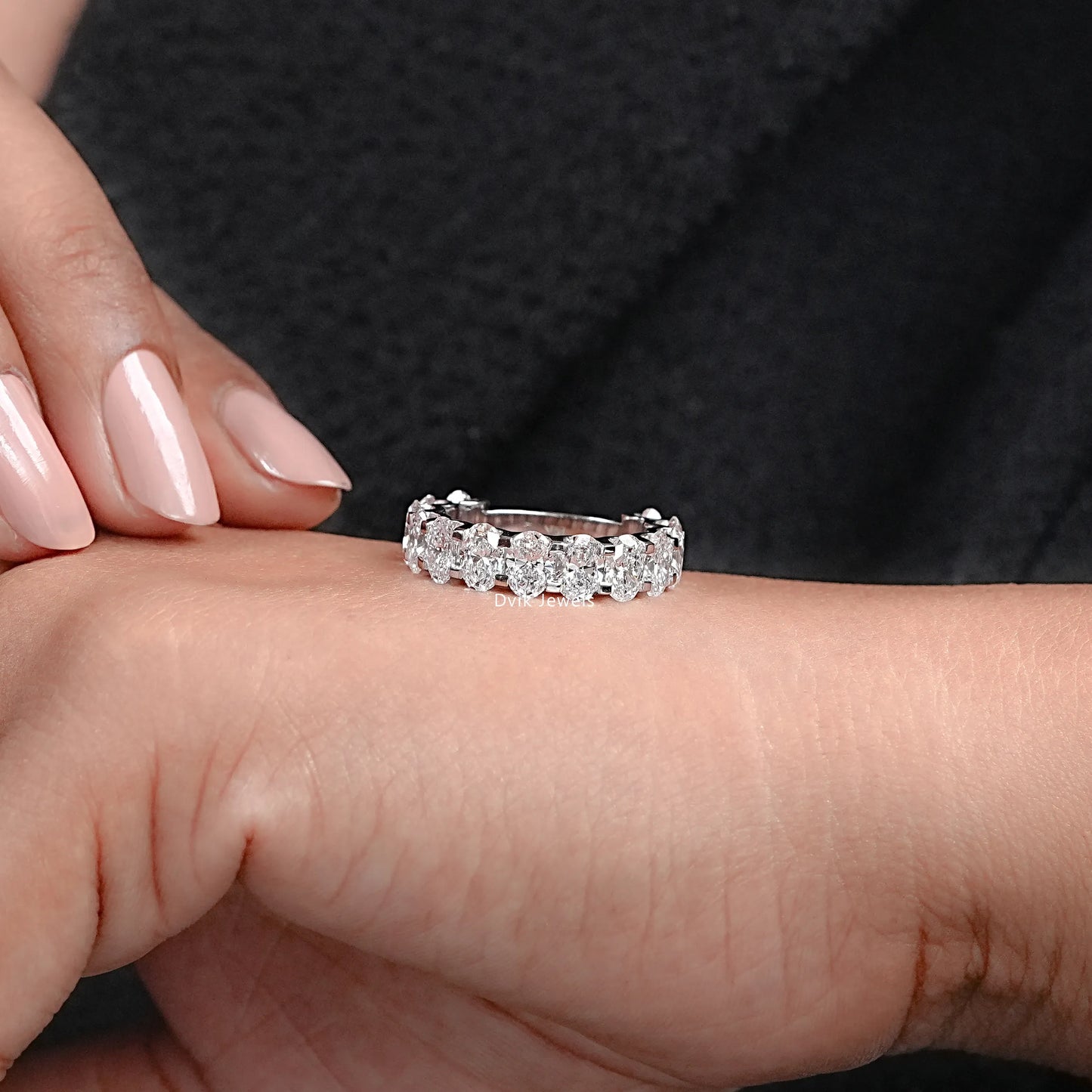 Oval Lab Diamond Half Eternity Wedding Band