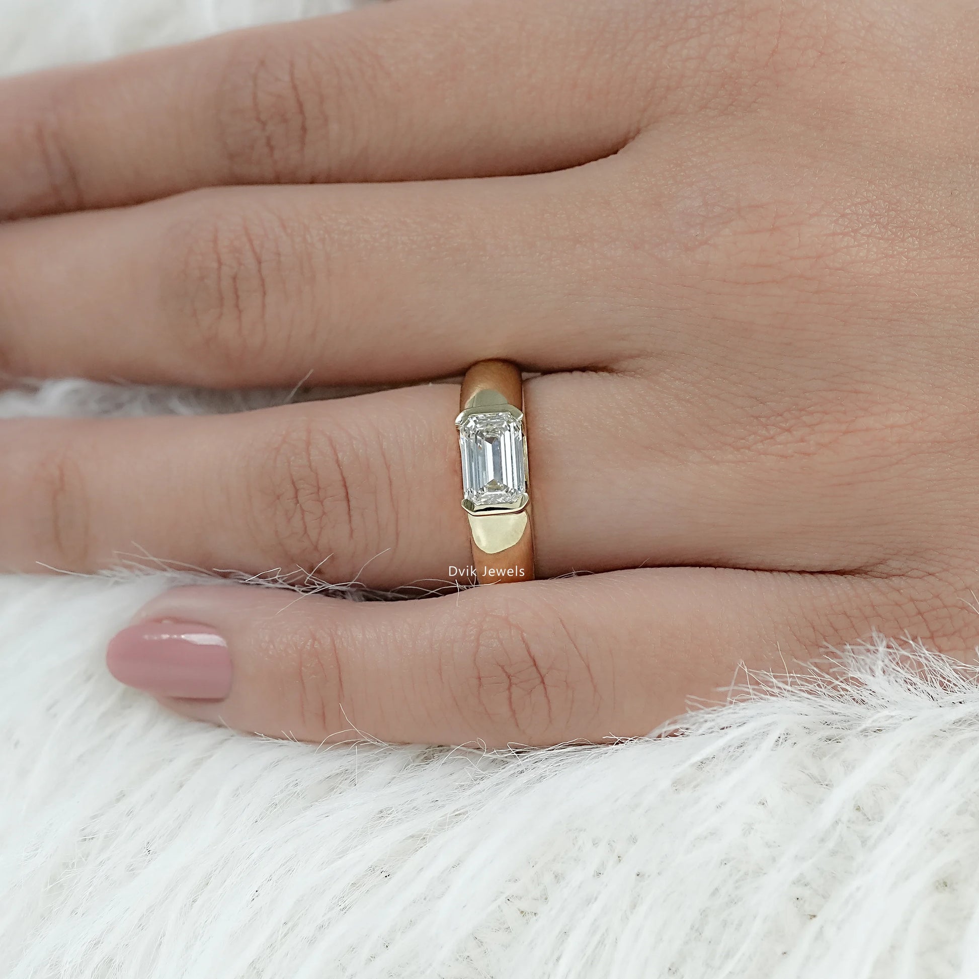 Model hand wear Lab Diamond Emerald Cut Solitaire Engagement Ring, best for special occasions