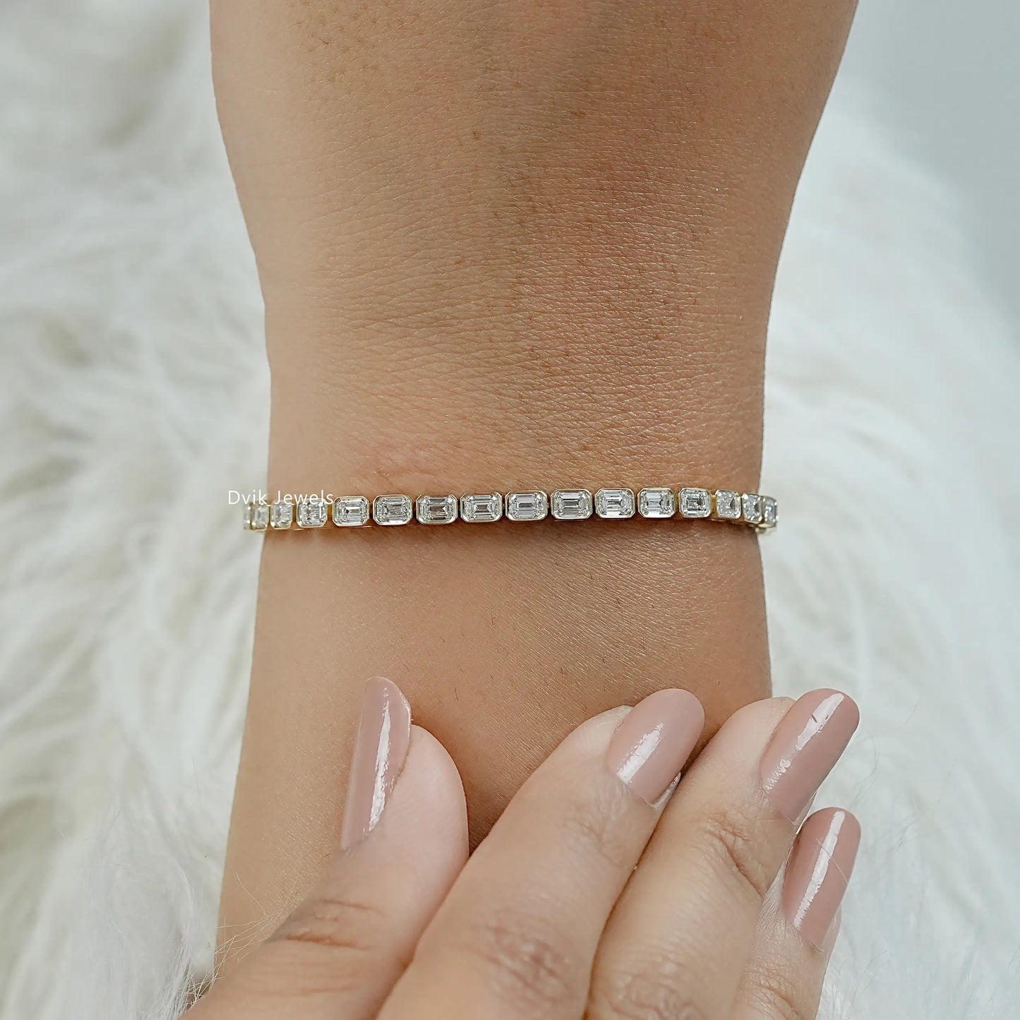 Emerald Cut Lab Diamond Bezel Set Tennis Bracelet Bracelet