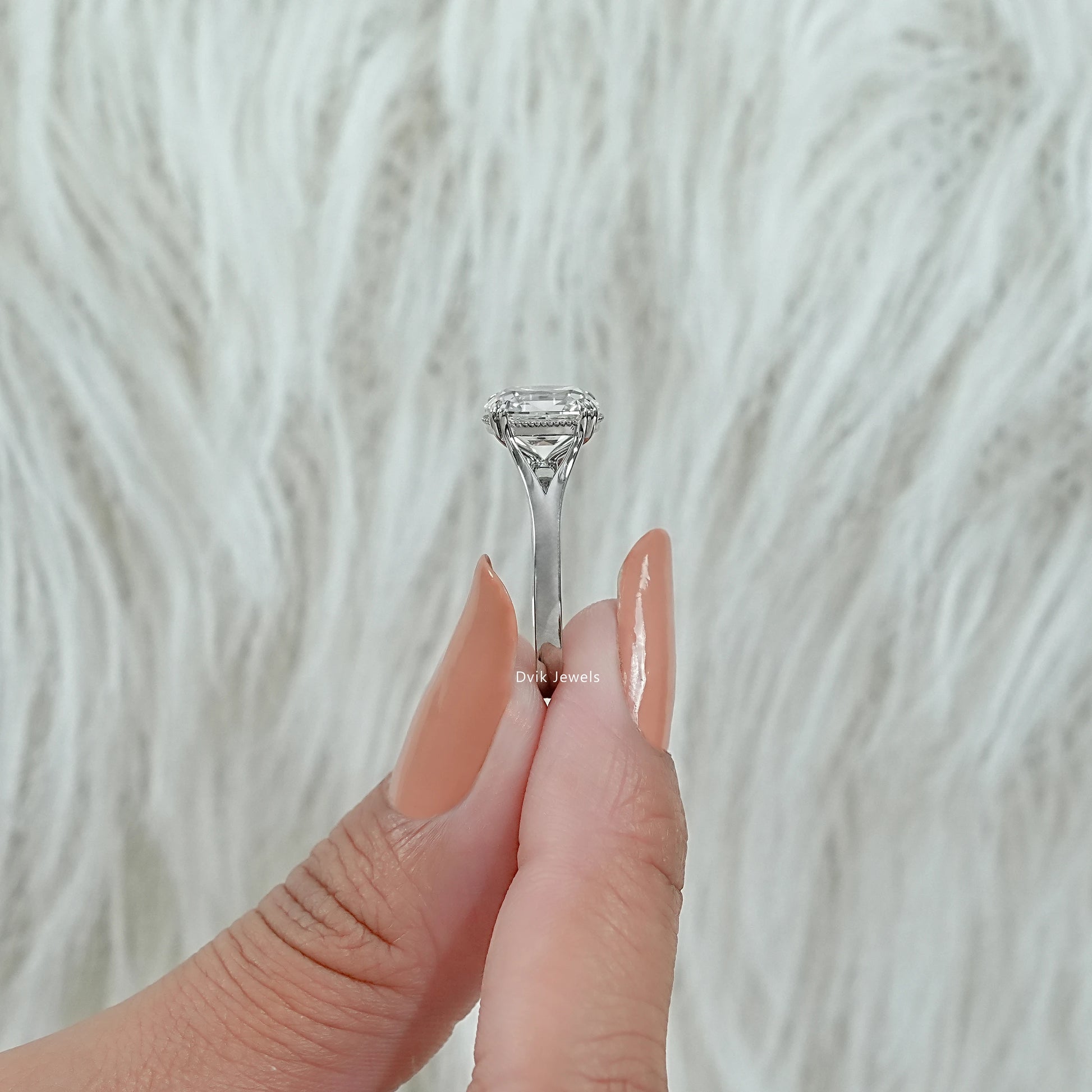 Old Mine Cushion Lab Diamond Solitaire Ring with Tapered Shank Ring