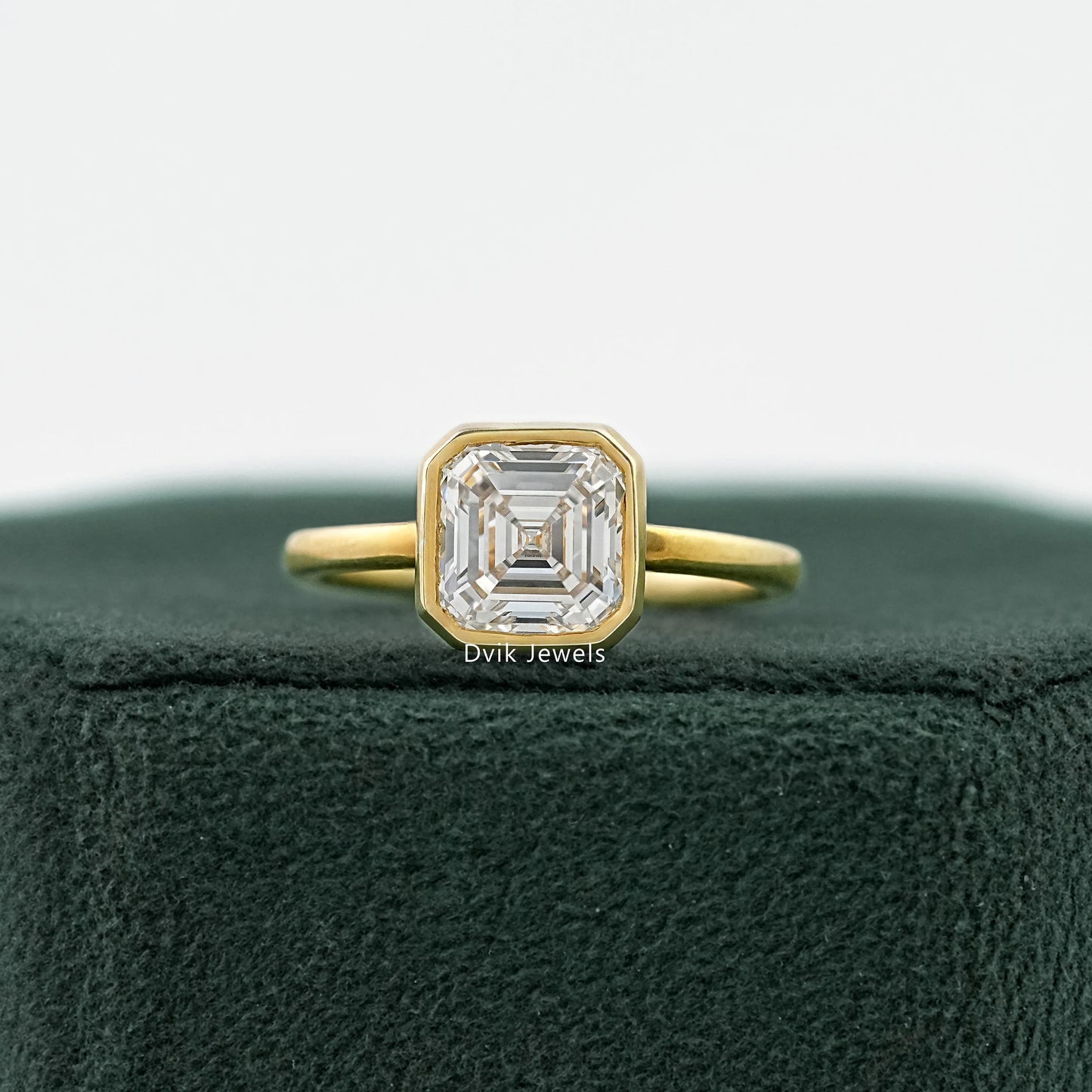 Bezel Set Asscher Diamond Engagement Ring Ring