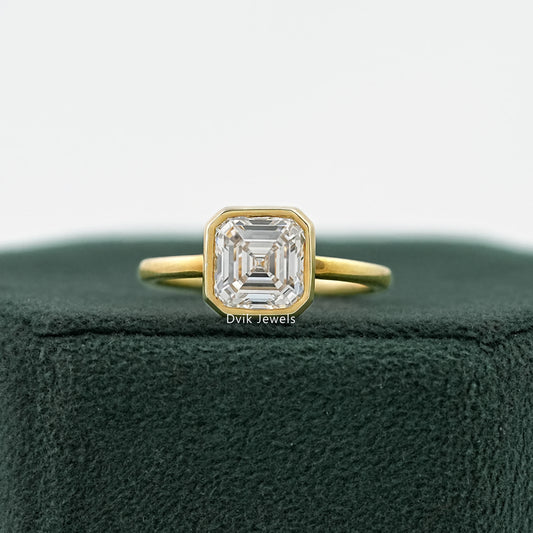 Bezel Set Asscher Diamond Engagement Ring Ring