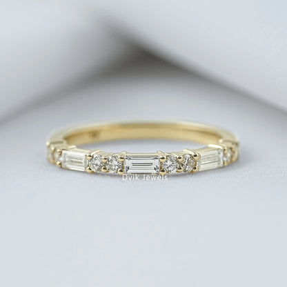 Baguette & Round Lab Diamond Half Eternity Wedding Band Ring