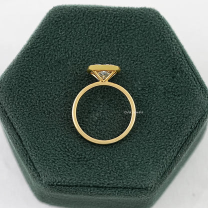 Cushion Cut East-West Bezel Solitaire Engagement Ring Ring