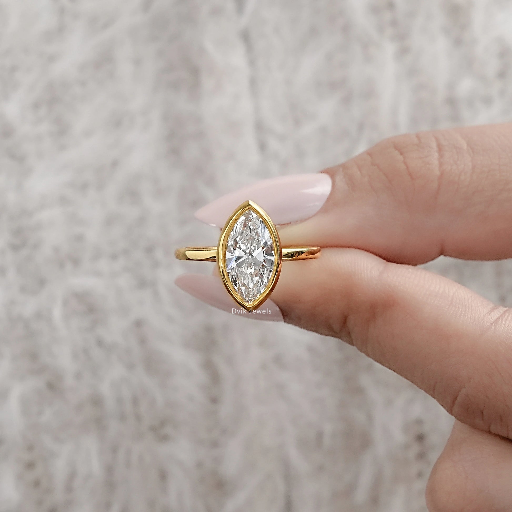 Bezel Set Marquise Lab Diamond Solitaire Ring Ring
