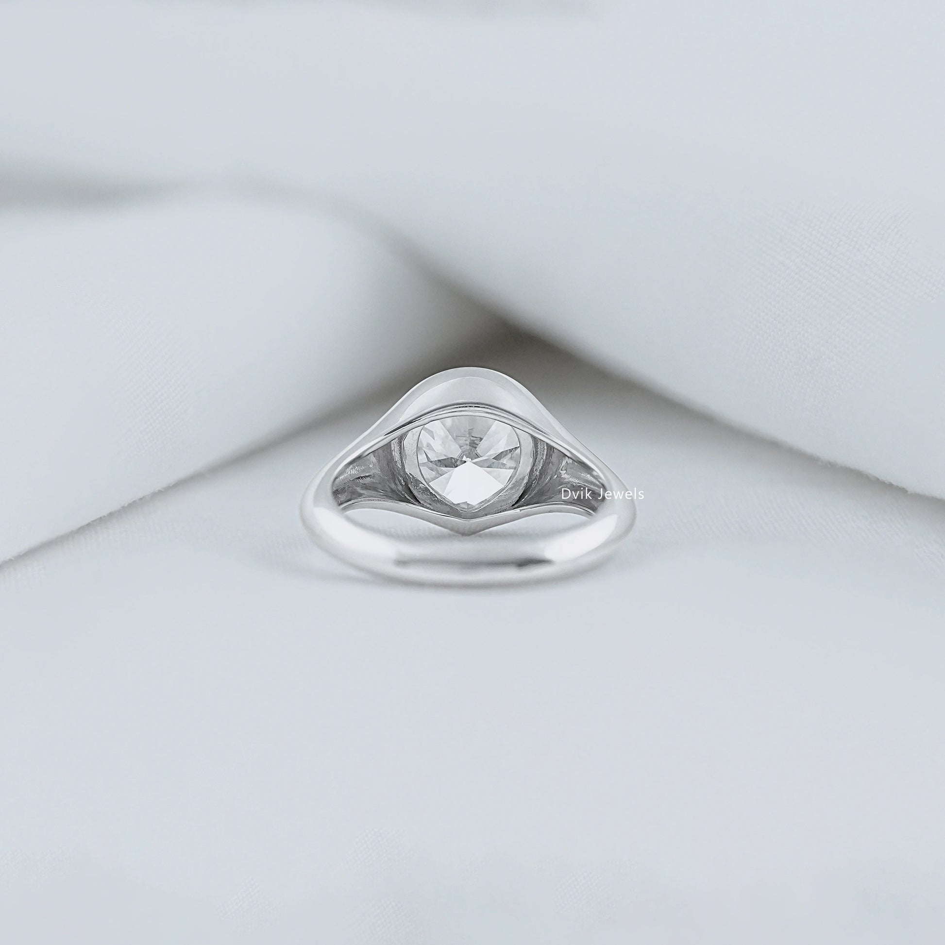 Pear Cut Lab Diamond Bezel Signet Style Ring Ring