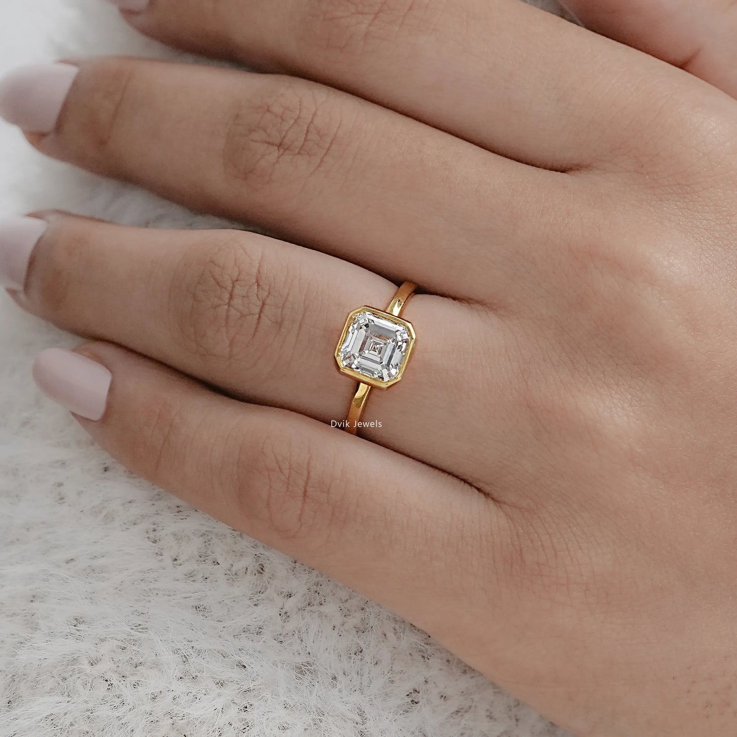 Bezel Set Asscher Diamond Engagement Ring Ring