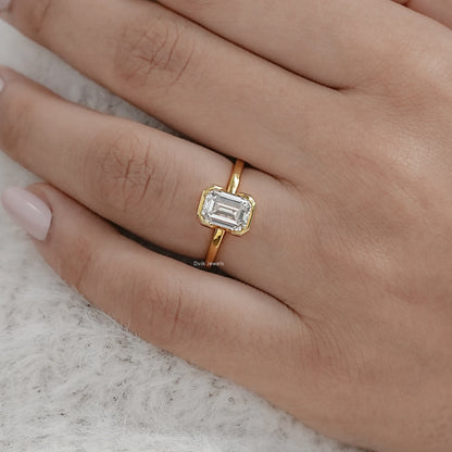 Bezel Set Emerald Cut Lab Diamond Engagement Ring Ring
