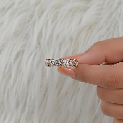 Old European Cut Round Diamond Bezel Set Half Eternity Ring Ring