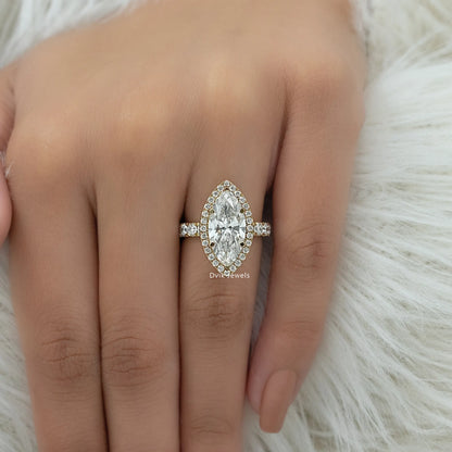 Marquise Cut Lab Diamond Halo Engagement Ring Ring
