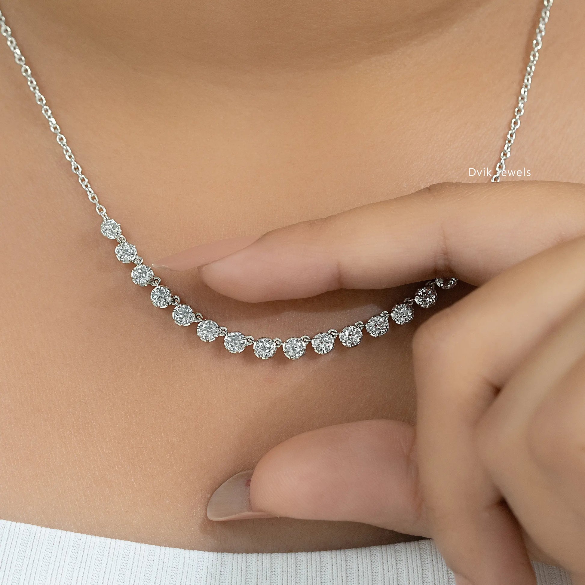 OEC Round Cut Lab Diamond Half Tennis Necklace Necklace
