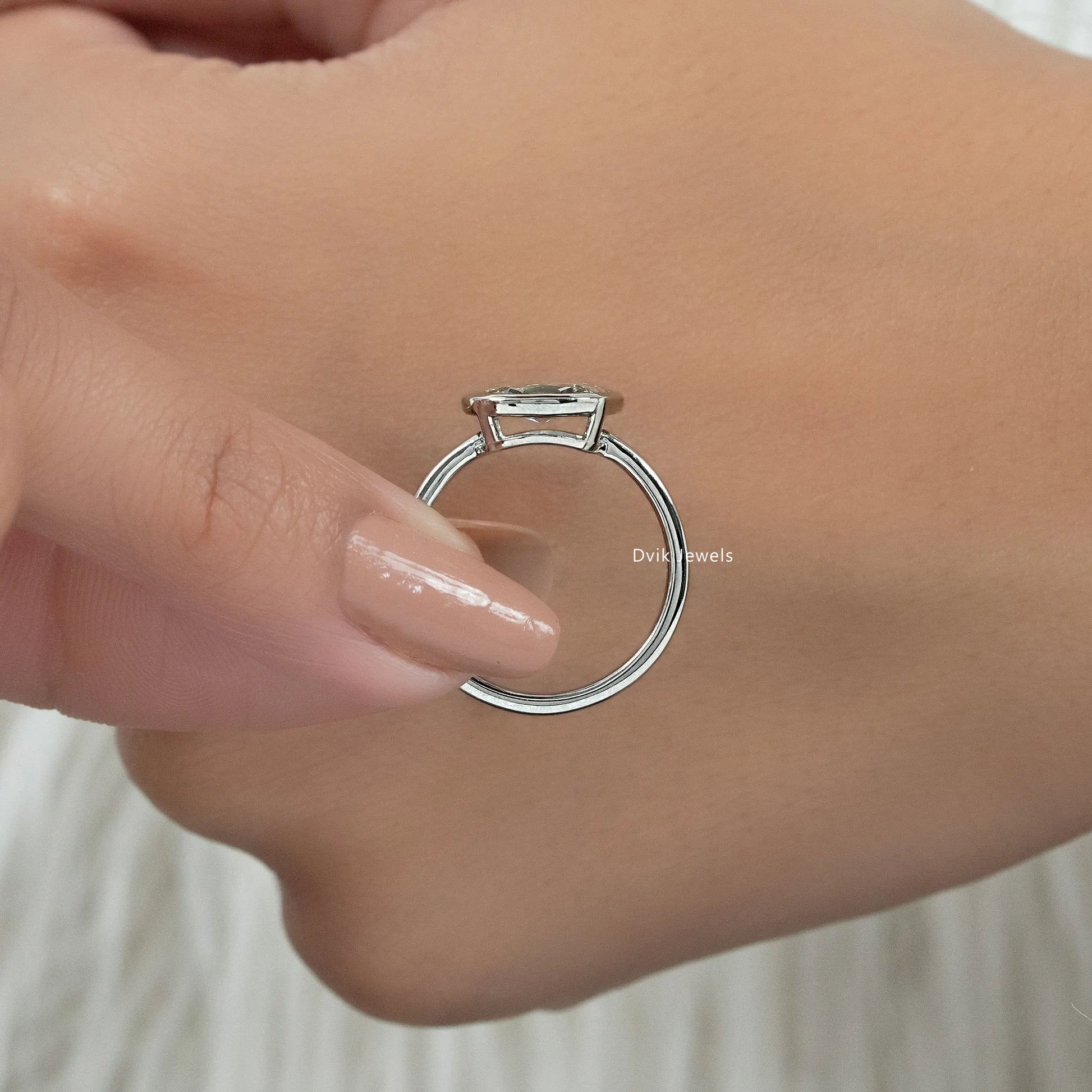 Old Mine Cushion Cut Lab Diamond Bezel Set Engagement Ring Ring
