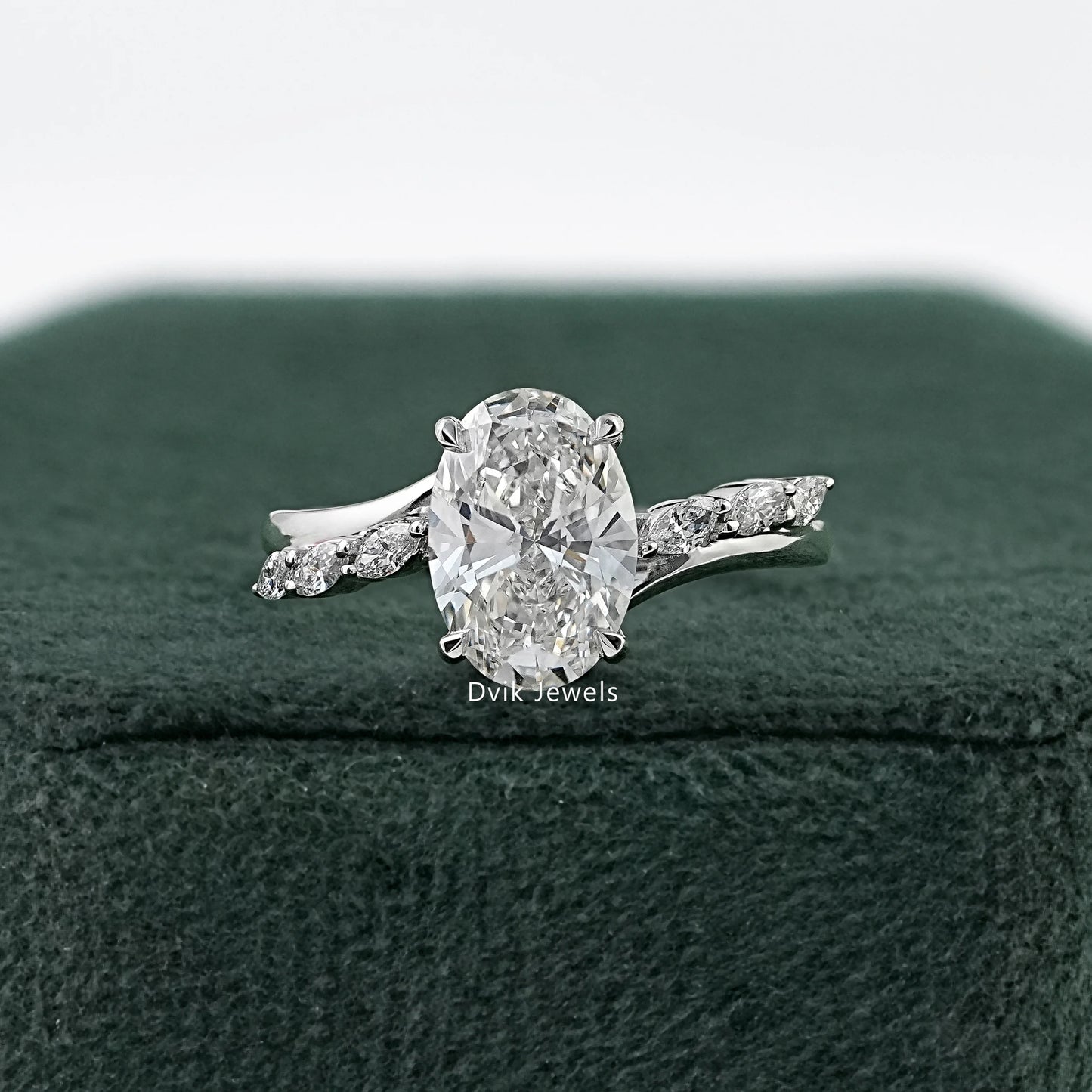 Oval Cut Lab Diamond Ring with Marquise Accents