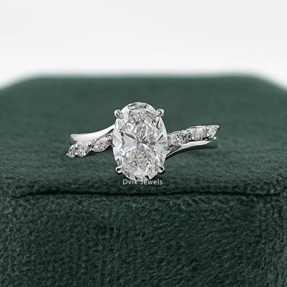 Oval Cut Lab Diamond Ring with Marquise Accents