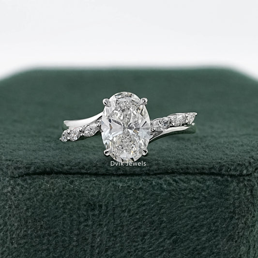 Oval Cut Lab Diamond Ring with Marquise Accents