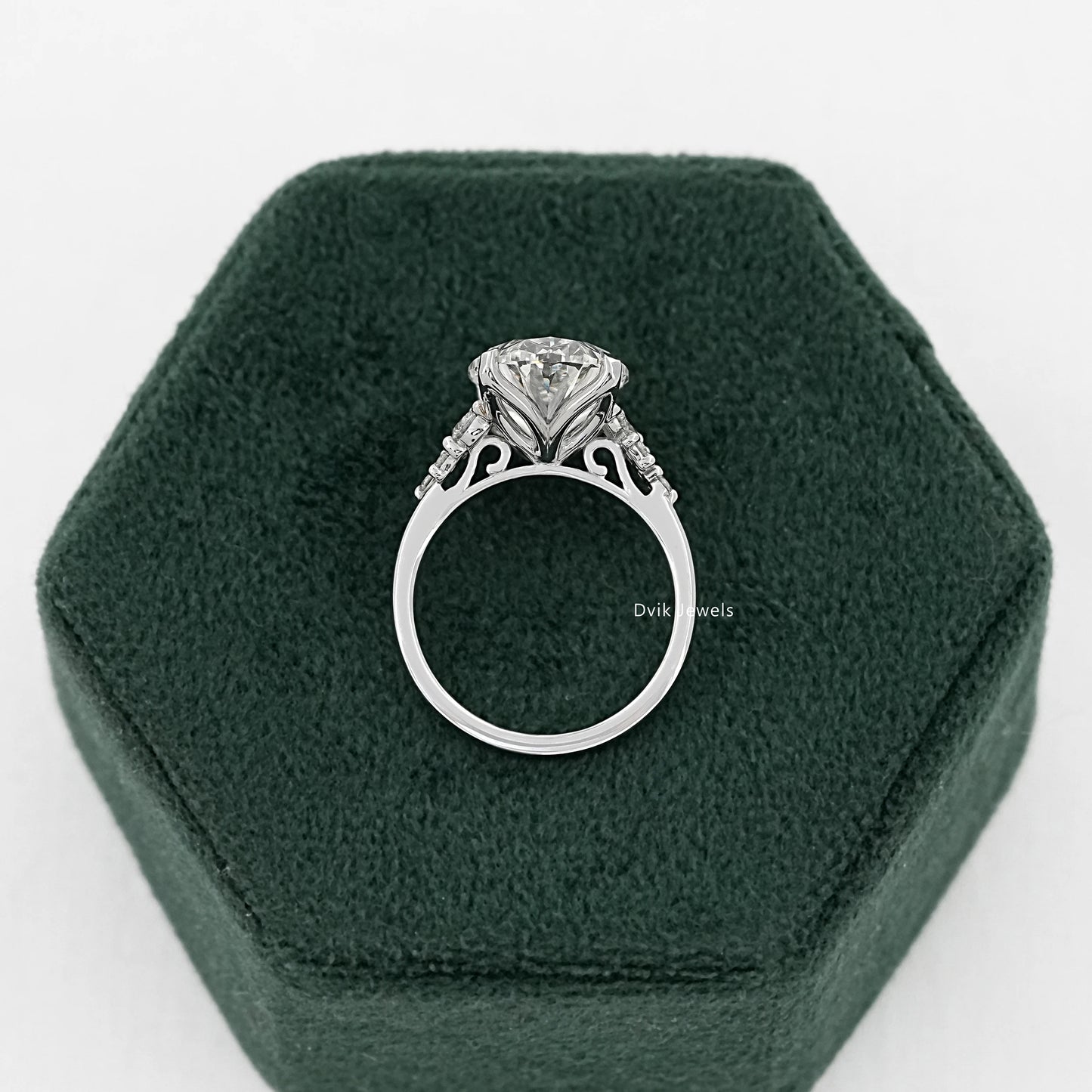 Oval Cut Lab Diamond Solitaire Ring with Cluster Accent Shoulders Ring