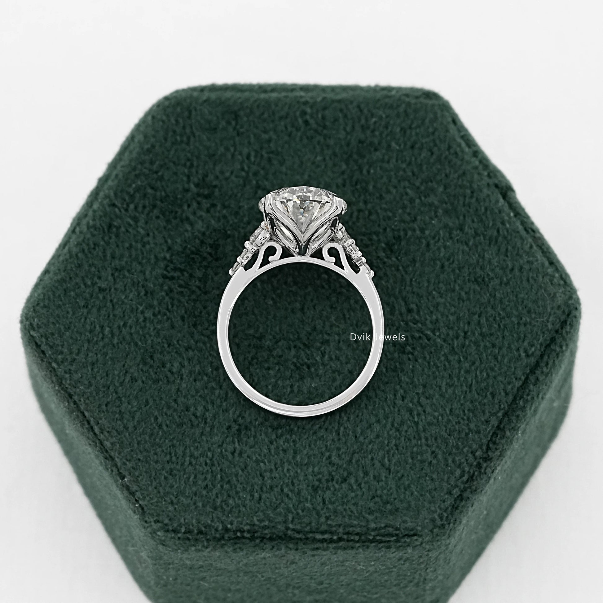 Oval Cut Lab Diamond Solitaire Ring with Cluster Accent Shoulders Ring