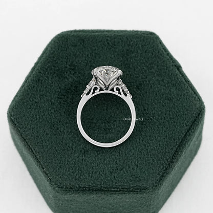 Oval Cut Lab Diamond Solitaire Ring with Cluster Accent Shoulders Ring