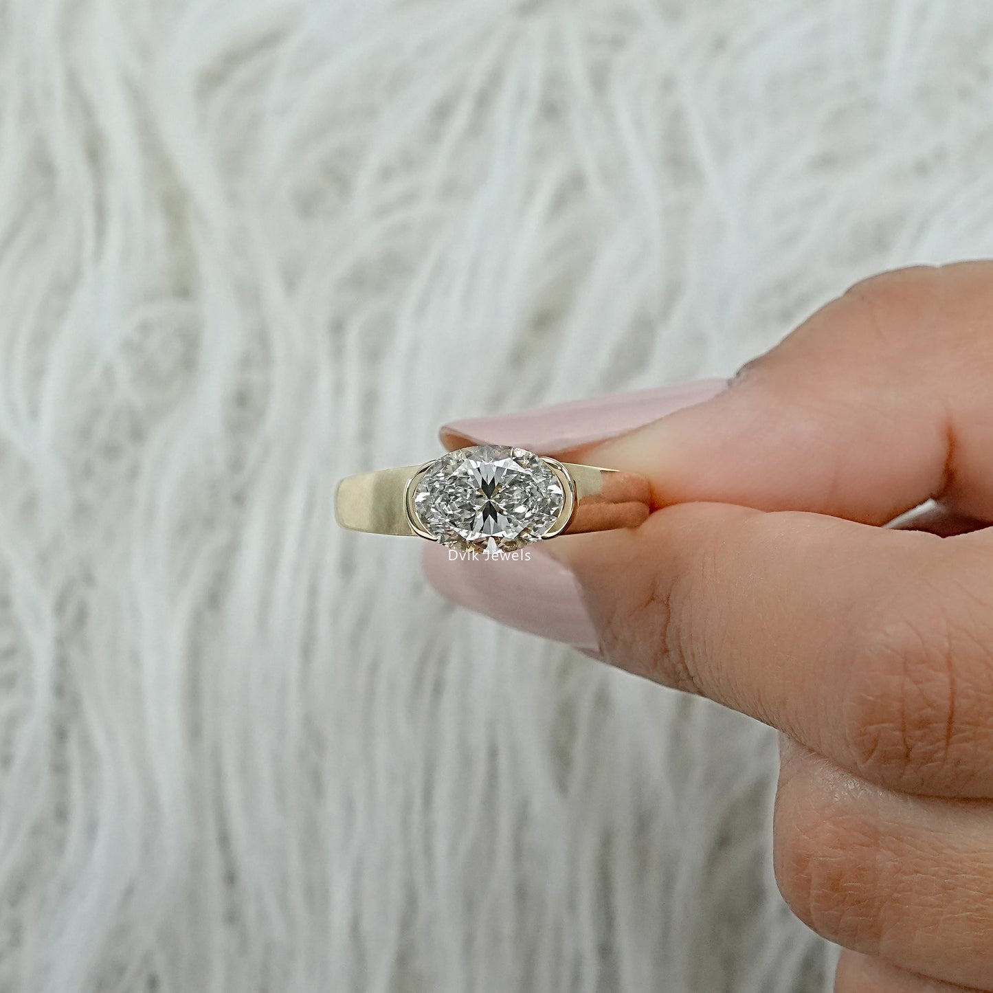 Half Bezel Set Oval Solitaire Ring Band