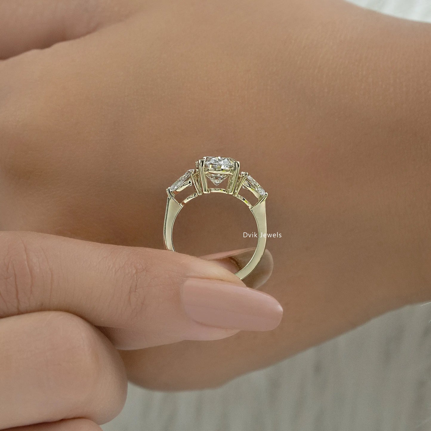 Oval and Pear Cut Lab Diamond Three Stone Ring Ring