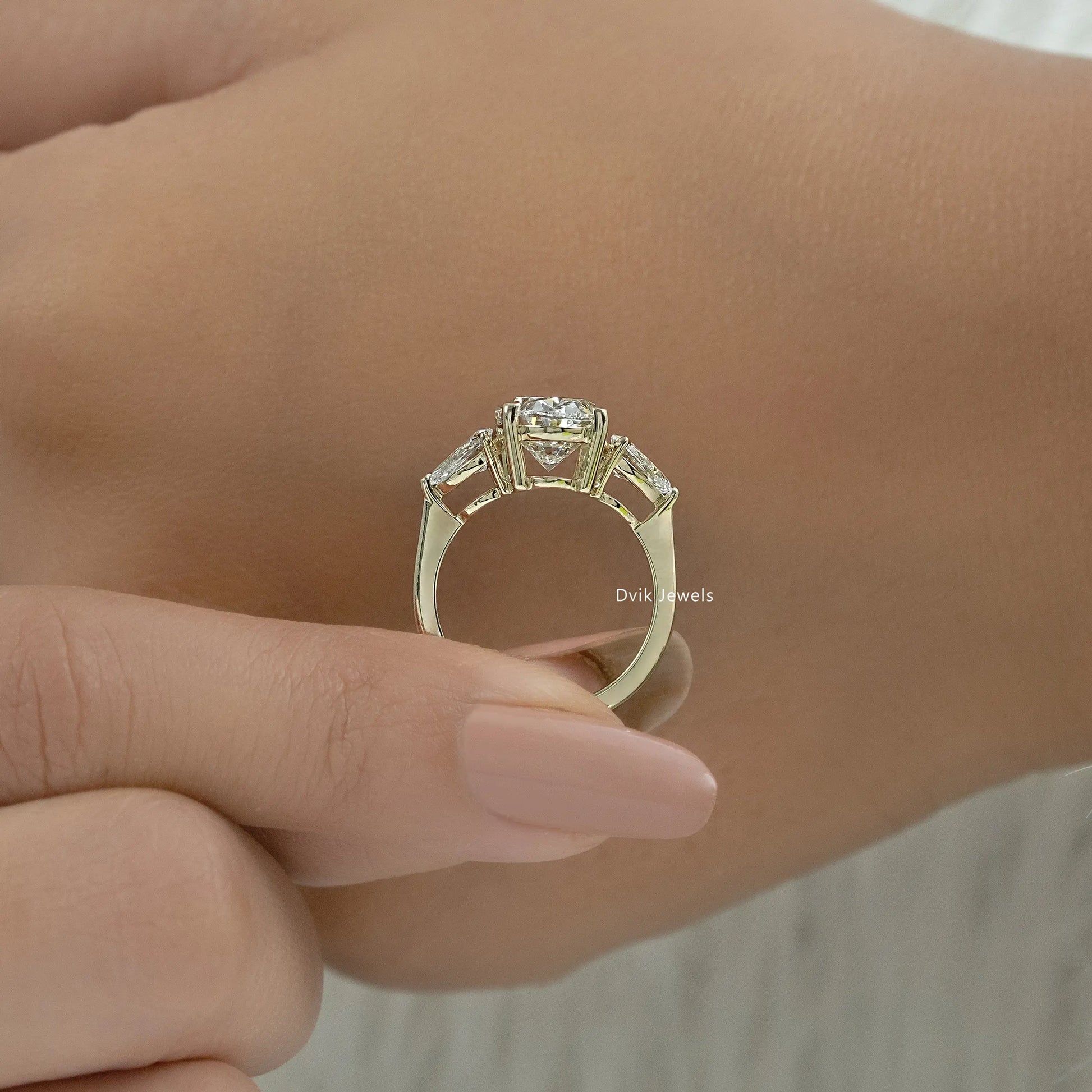 Oval and Pear Cut Lab Diamond Three Stone Ring Ring