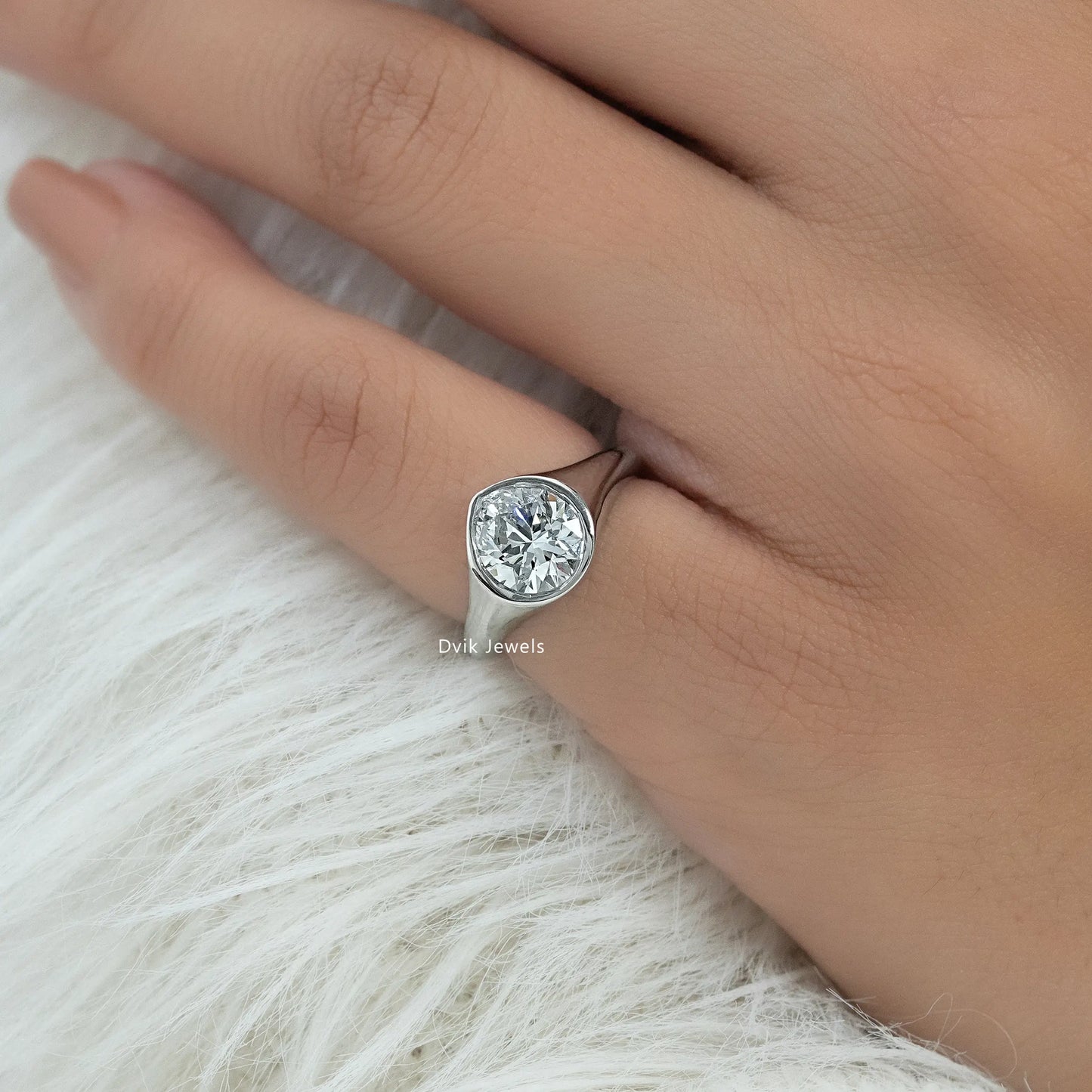 Pear Cut Lab Diamond Bezel Signet Style Ring Ring