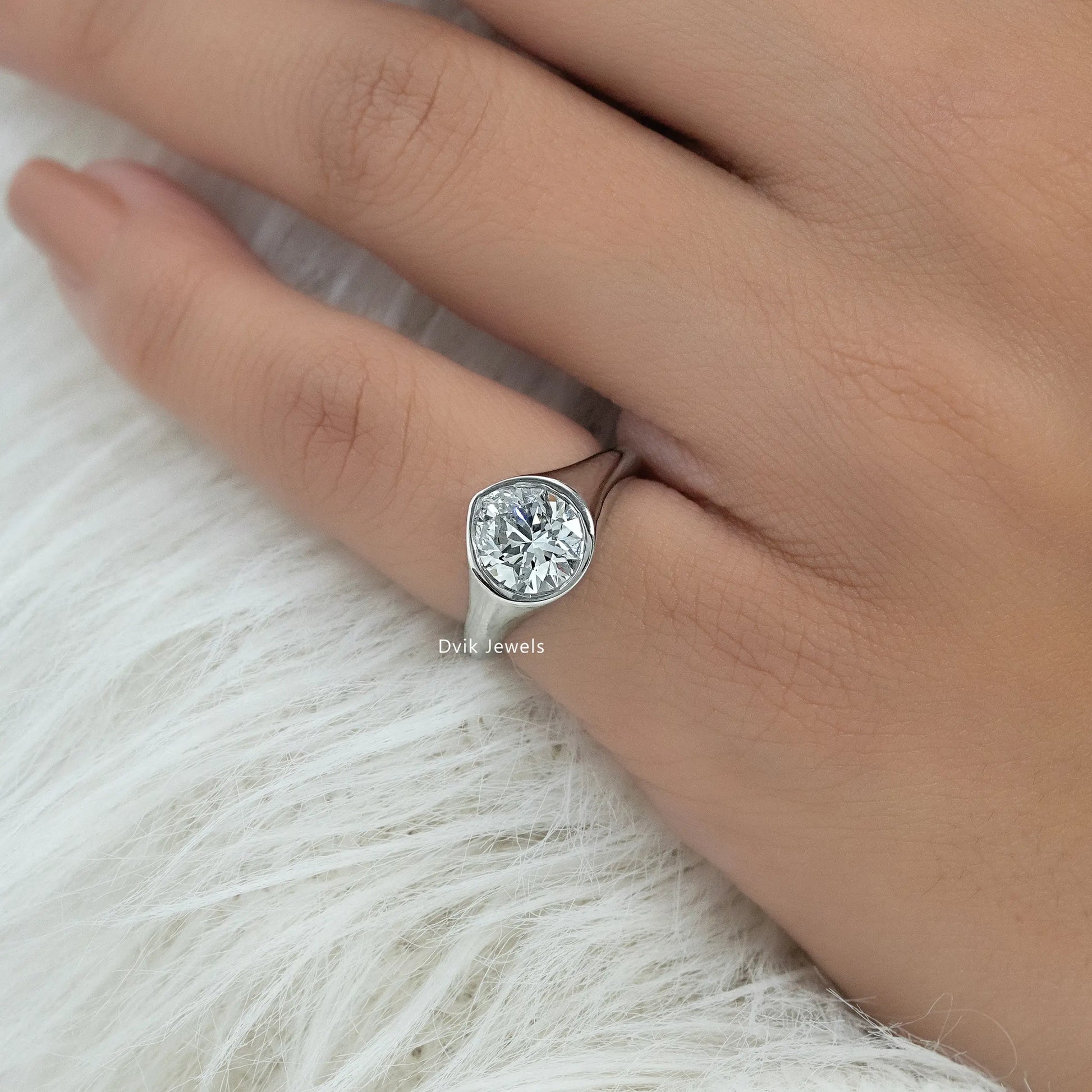 Pear Cut Lab Diamond Bezel Signet Style Ring Ring