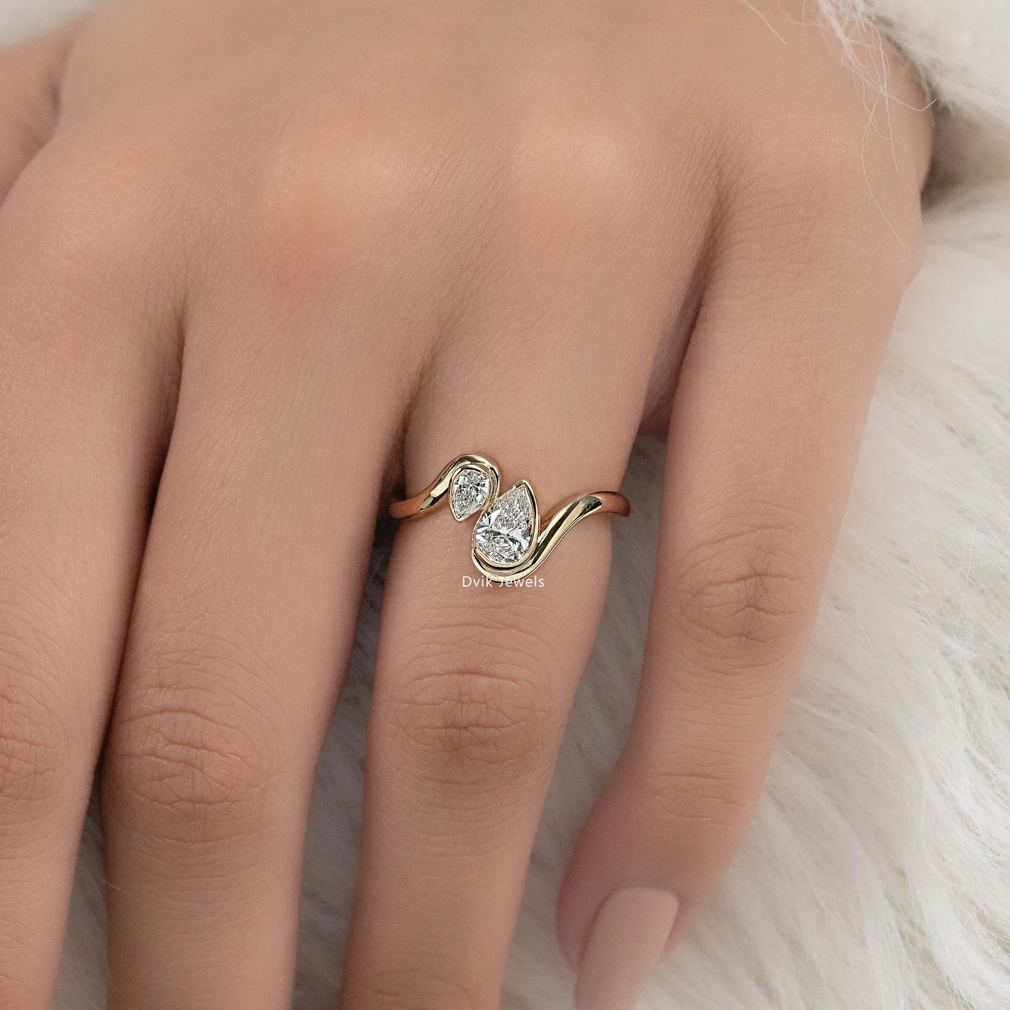 Double Pear Cut Lab Diamond Curved Ring Ring