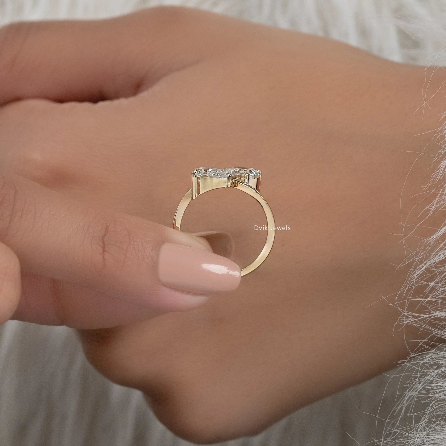 Twin Pear Cut Lab Diamond Curved Ring Ring
