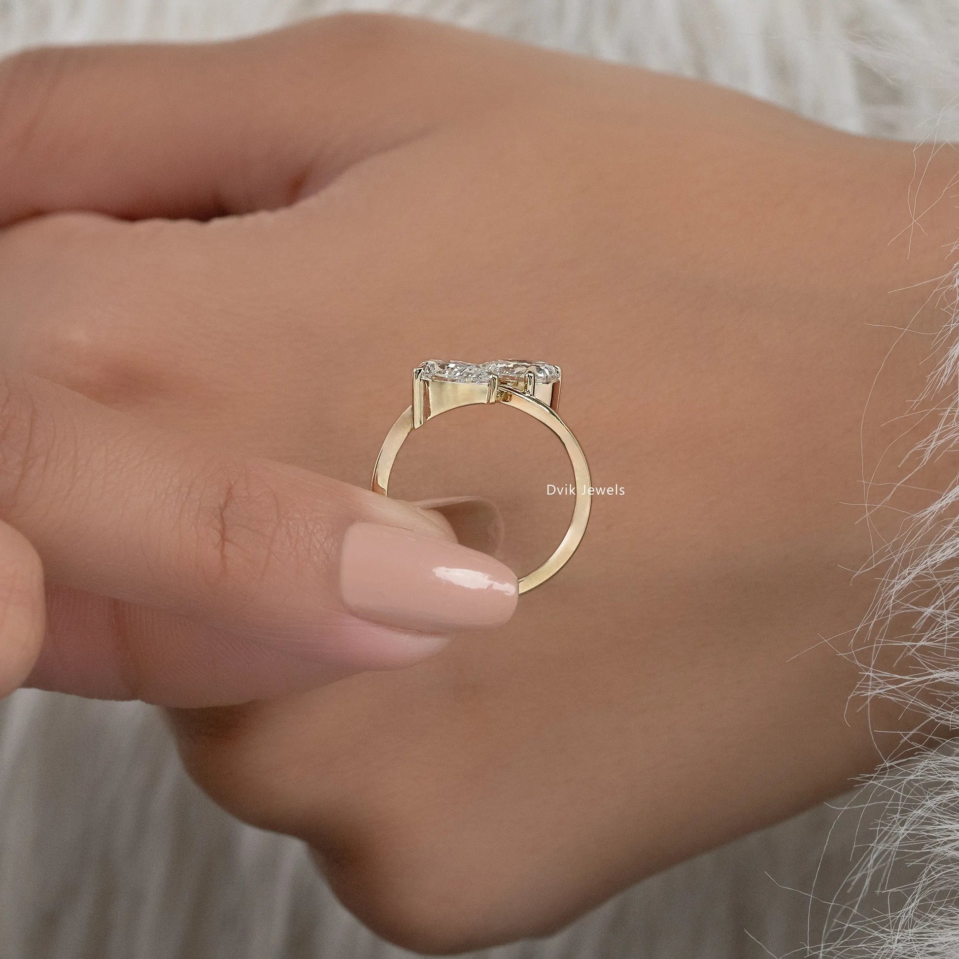 Twin Pear Cut Lab Diamond Curved Ring Ring
