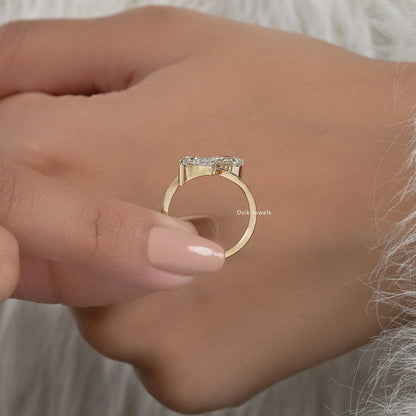 Twin Pear Cut Lab Diamond Curved Ring Ring