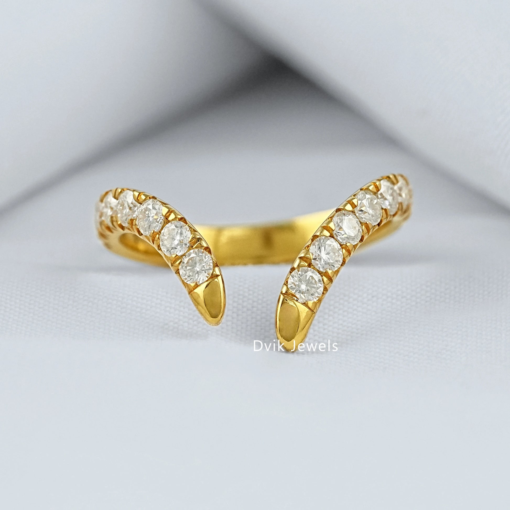 Curved Open Cuff Round Cut Lab Diamond Bypass Ring Ring
