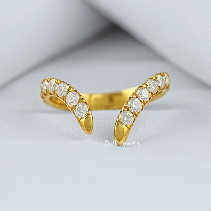 Curved Open Cuff Round Cut Lab Diamond Bypass Ring Ring
